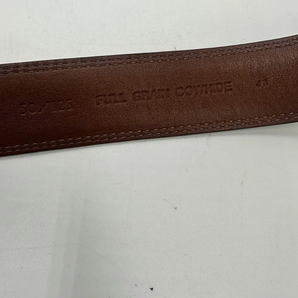 Full Grain Cowhide Leather Belt Mens Size 50 Brown Silver Buckle Classic Dress